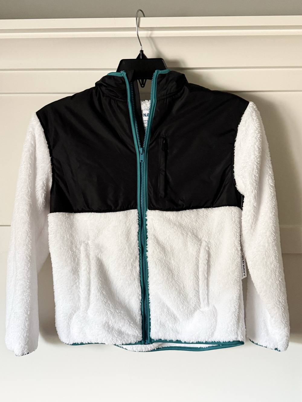 Old Navy Kids Sherpa Hooded Jacket XL 14-16 Black White Full Zip